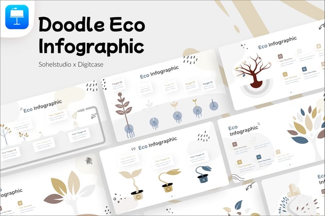涂鸦风格植物绿化生态信息图形keynote模板 - 顶尖PPT