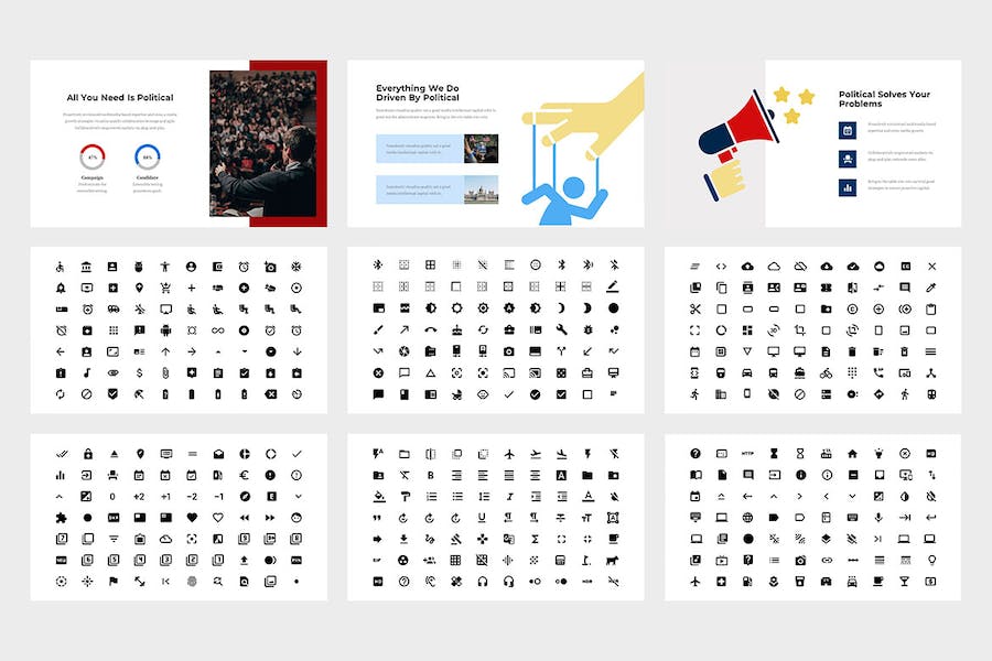 扁平化设计国外政治领导人总统竞选信息图表PPT模板 - 顶尖PPT