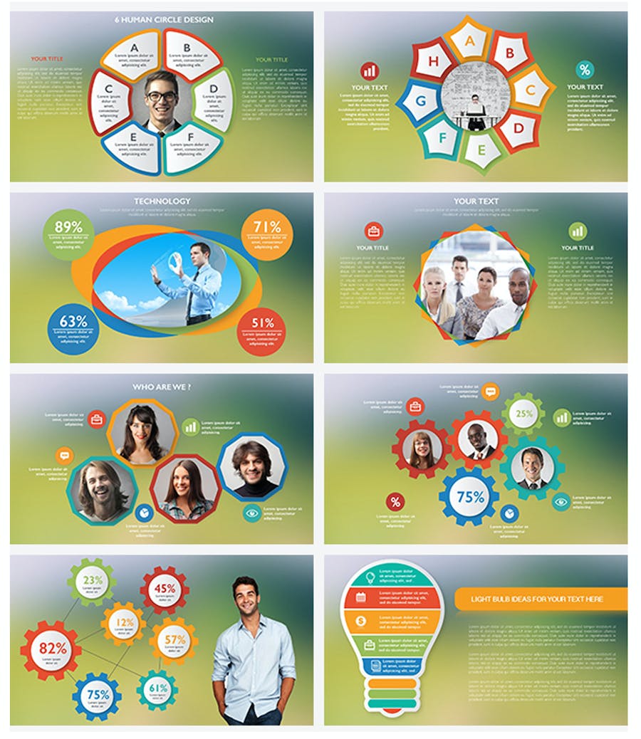 彩色商务团队介绍各种信息展示图形keynote模板 - 顶尖PPT