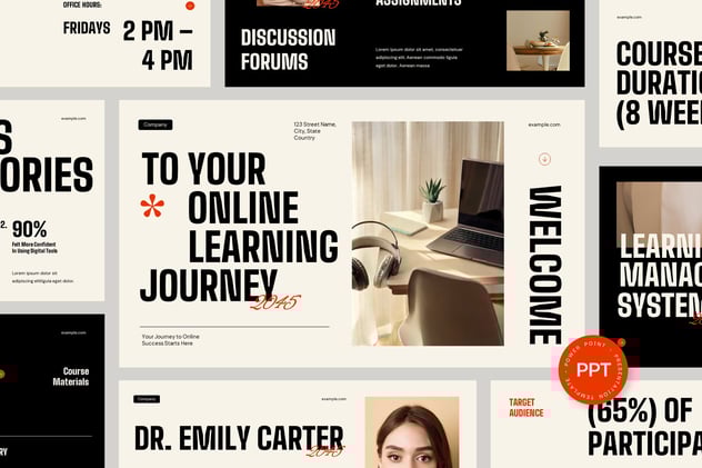 极简主义在线课程教育PPT模板 - 顶尖PPT