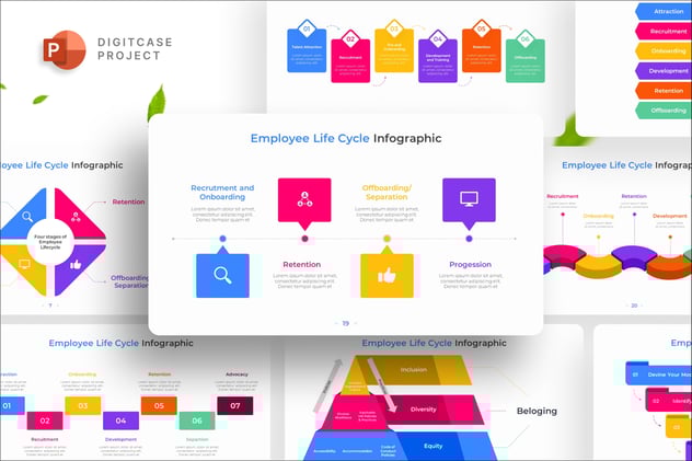 员工生命周期信息图形演示PPT模板 - 顶尖PPT