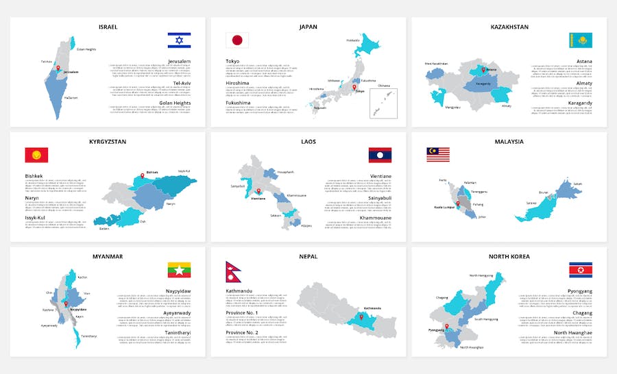 亚洲各个国家地区地图keynote动画模板 - 顶尖PPT