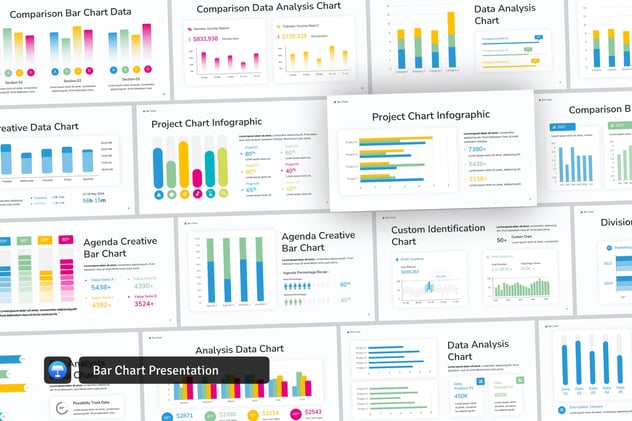 彩色条形图数据可视化展示keynote模板 - 顶尖PPT