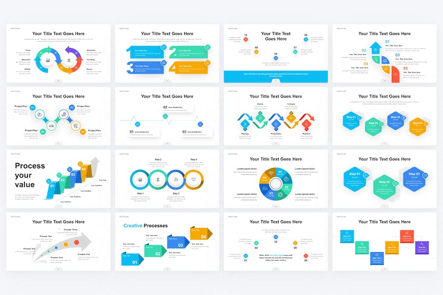 多色彩步骤流程分析信息图形图表keynote模板 - 顶尖PPT