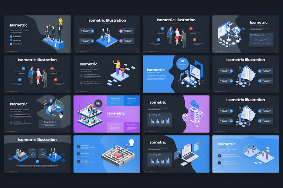 2.5D二维商业场景概念人物插画图形PPT模板 - 顶尖PPT