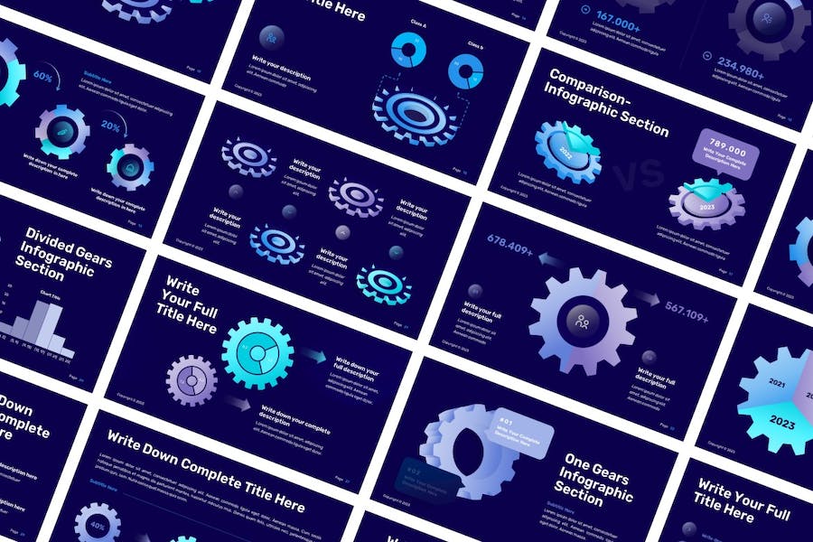 齿轮信息图表展示技术应用PPT模板 - 顶尖PPT