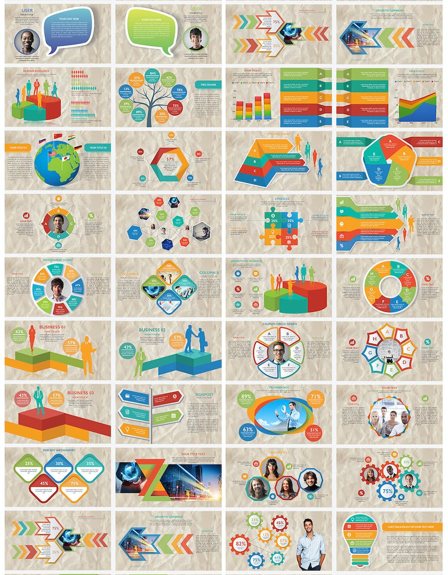 彩色商务团队介绍各种信息展示图形keynote模板 - 顶尖PPT