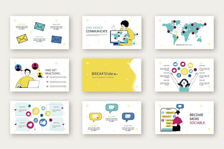 职场社交网络人物插画图解PPT模板 - 顶尖PPT