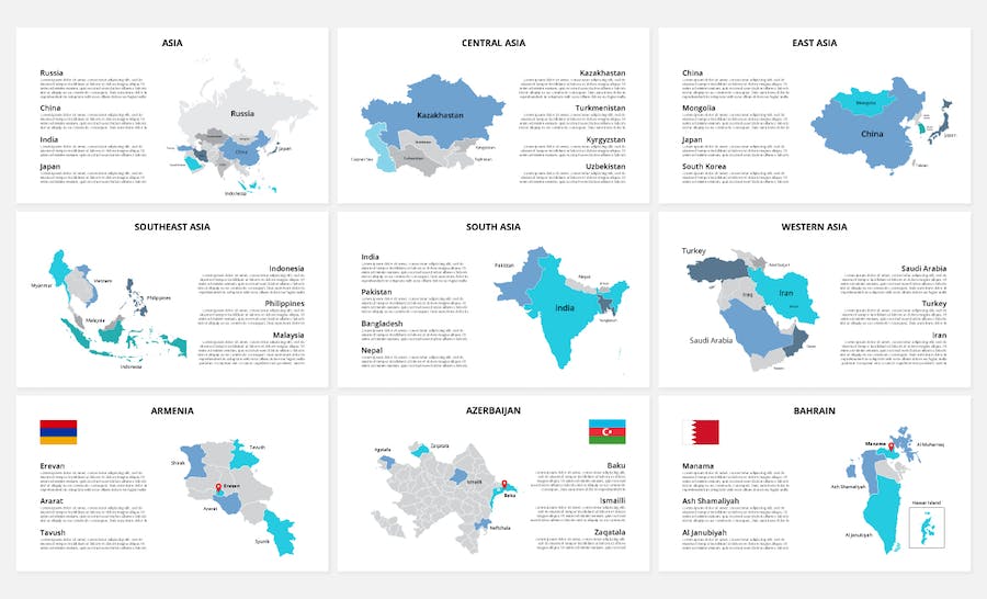 亚洲各个国家地区地图keynote动画模板 - 顶尖PPT