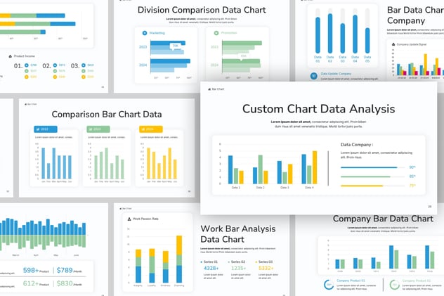 彩色条形图数据可视化展示keynote模板 - 顶尖PPT