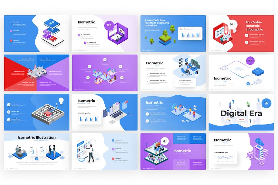 2.5D二维商业场景概念人物插画图形PPT模板 - 顶尖PPT