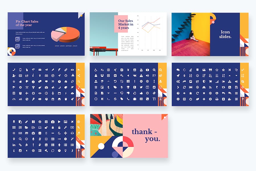 彩色几何图形设计商务汇报创意展示PPT模板 - 顶尖PPT