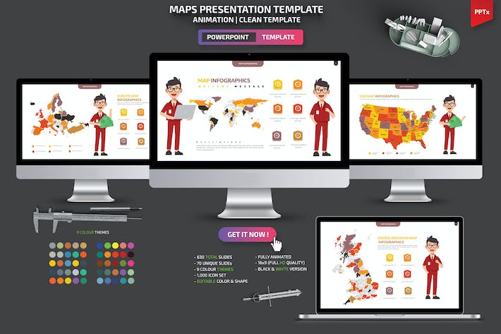 卡通人物介绍世界地图PPT全球各个国家地图及省份地图图形PPT模板 - 顶尖PPT