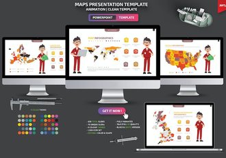 卡通人物介绍世界地图PPT全球各个国家地图及省份地图图形PPT模板 - 顶尖PPT