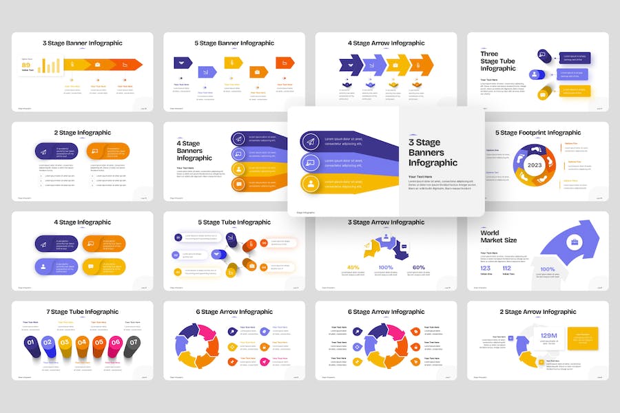 箭头数据分析阶段信息图形图表PPT模板 - 顶尖PPT