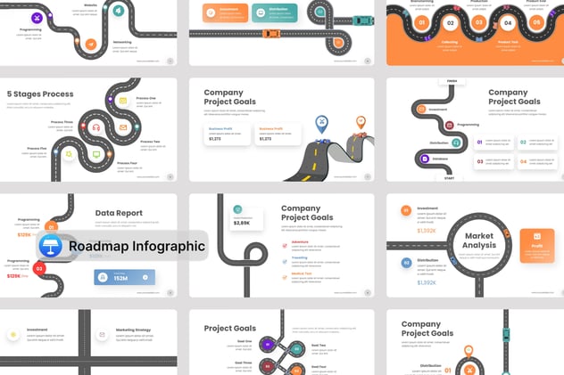路线图信息图形keynote模板 - 顶尖PPT