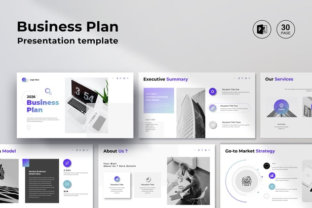带渐变的商业计划PowerPoint模板 - 顶尖PPT