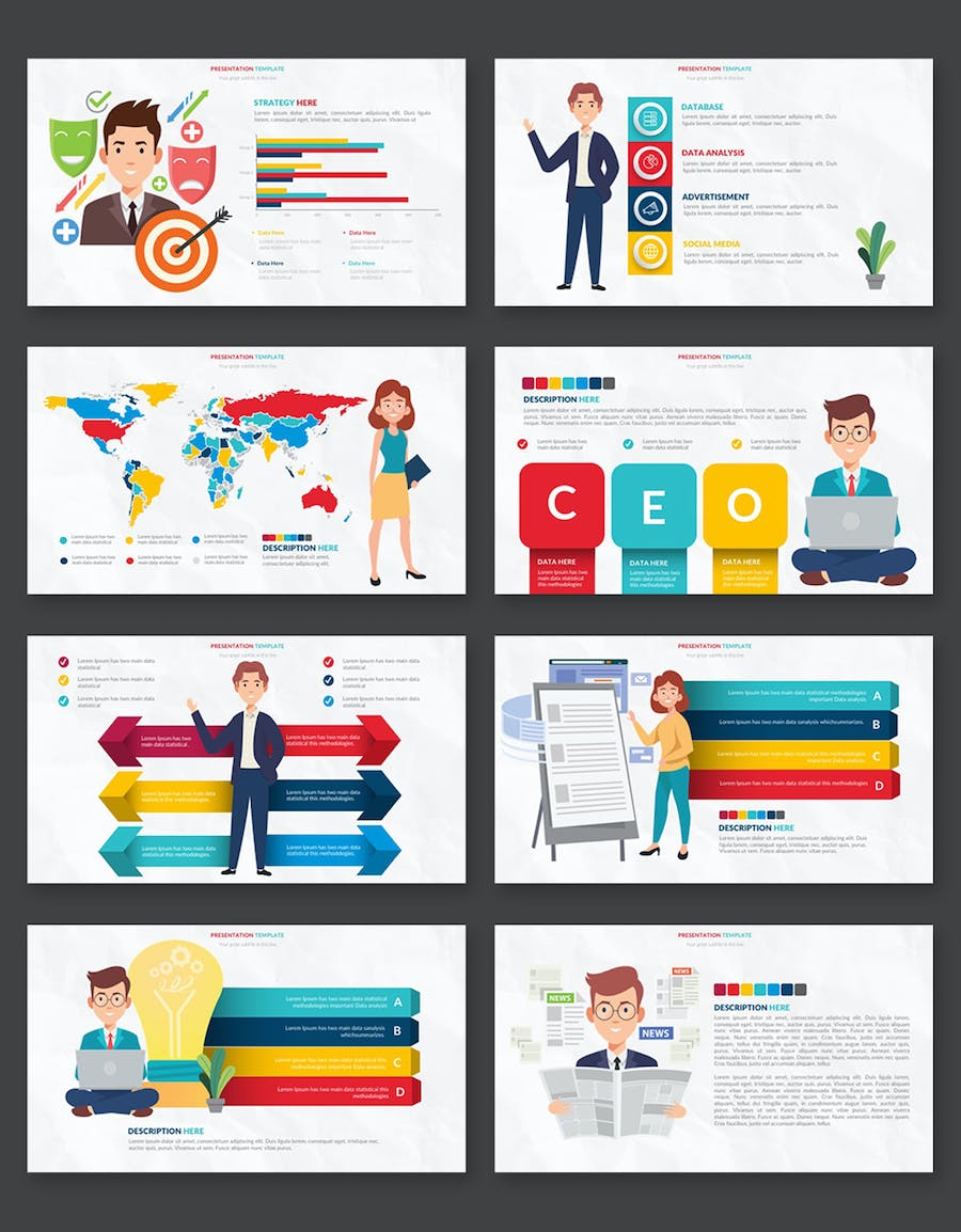 商业概念场景人物插画数据图形keynote模板 - 顶尖PPT