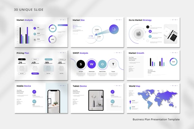 带渐变的商业计划PowerPoint模板 - 顶尖PPT