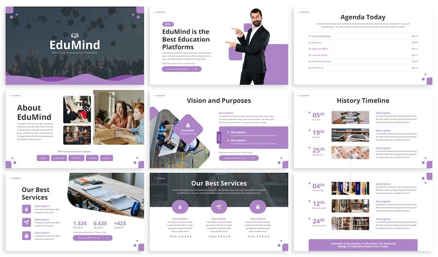 紫色教育行业数据分析大学生活展示通用PPT模板 - 顶尖PPT