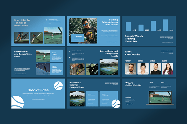网球学院教学成果展示Keynote演讲模板 - 顶尖PPT