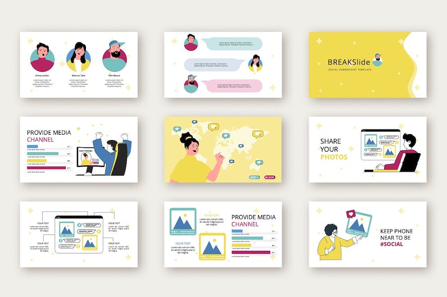 职场社交网络人物插画图解PPT模板 - 顶尖PPT