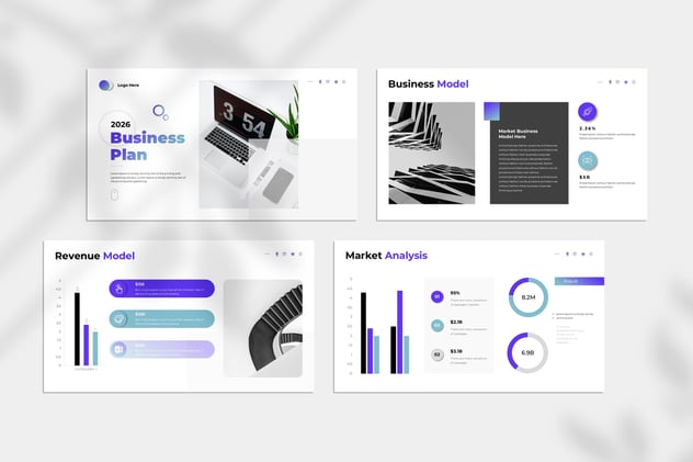 带渐变的商业计划PowerPoint模板 - 顶尖PPT