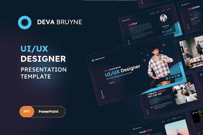 UI/UX设计师作品展示个人求职简历PPT模板 - 顶尖PPT