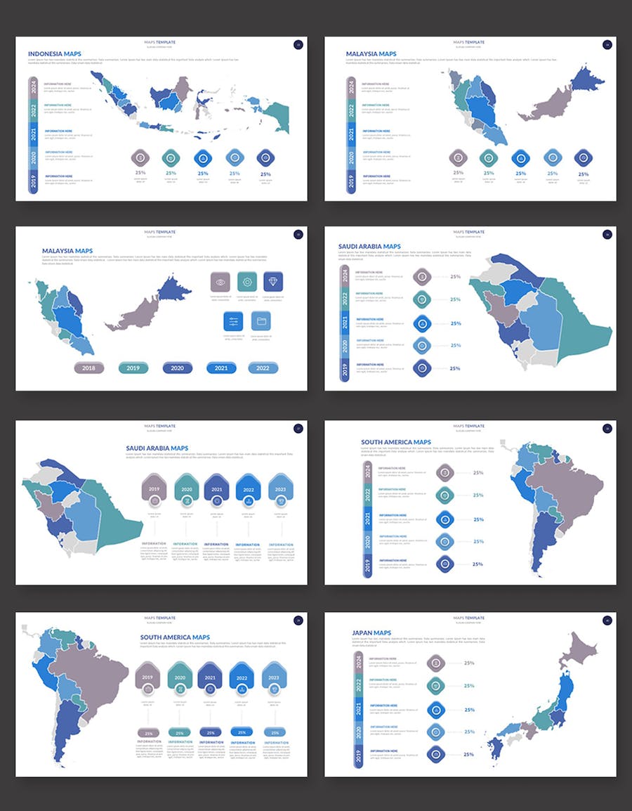 蓝色世界各个国家地图keynote模板 - 顶尖PPT