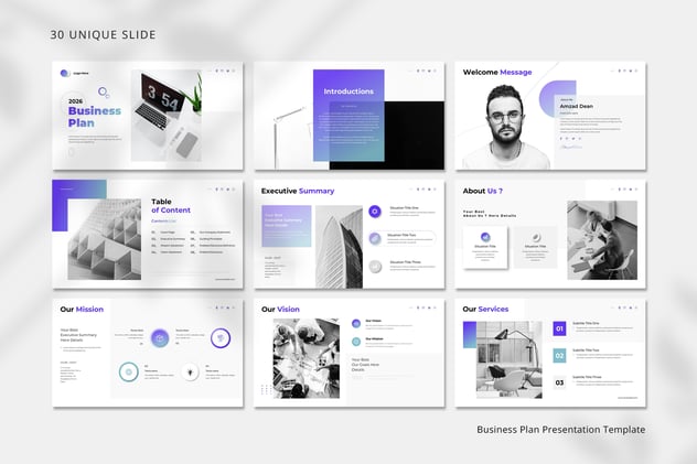 带渐变的商业计划PowerPoint模板 - 顶尖PPT