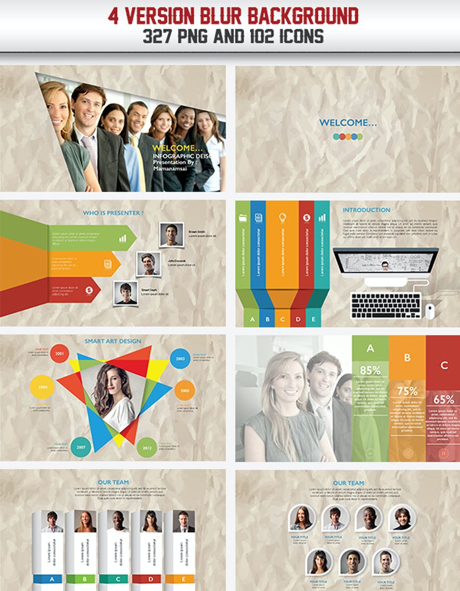 彩色商务团队介绍各种信息展示图形keynote模板 - 顶尖PPT