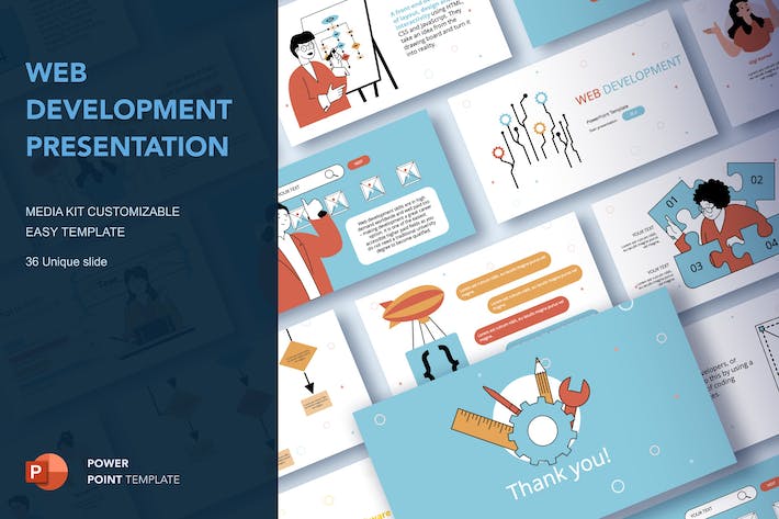 简洁Web开发技术主题矢量插画PPT图解 - 顶尖PPT