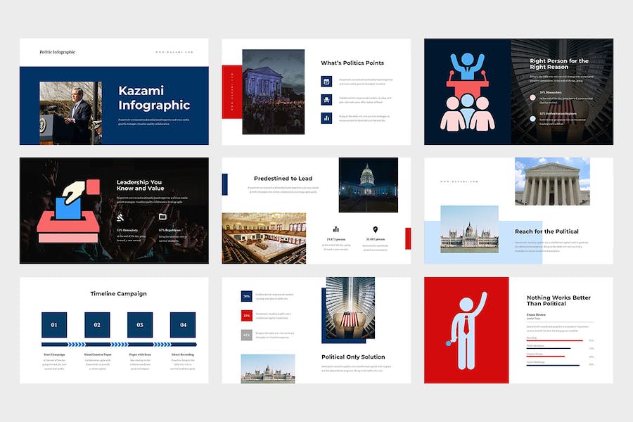 扁平化设计国外政治领导人总统竞选信息图表PPT模板 - 顶尖PPT