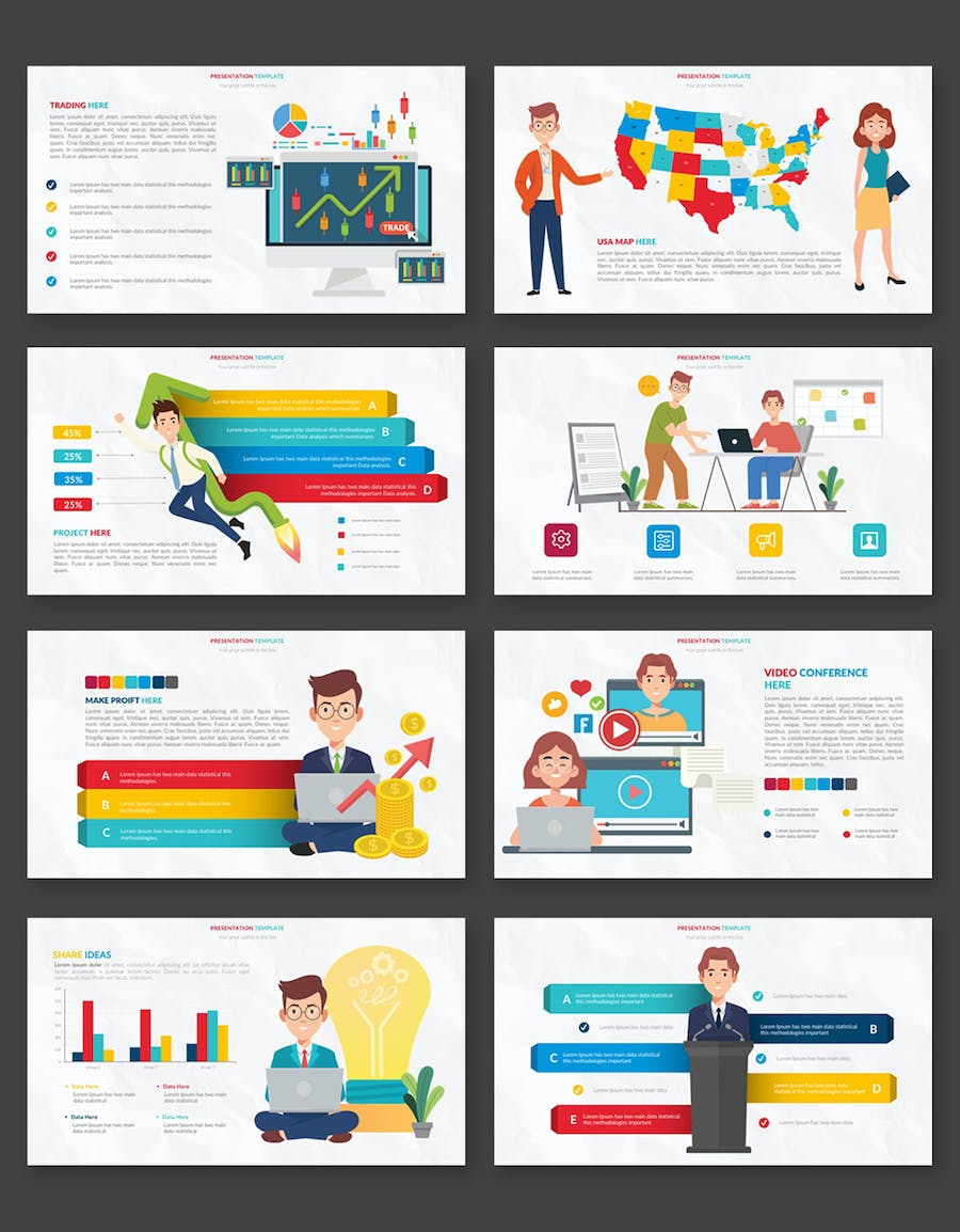 商业概念场景人物插画数据图形keynote模板 - 顶尖PPT