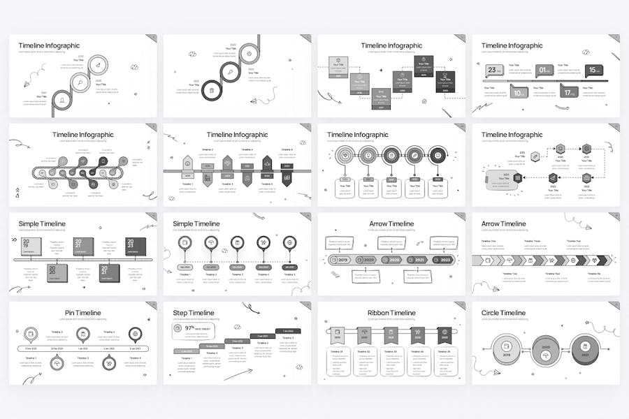 黑灰色涂鸦风项目时间表图形图表keynote模板 - 顶尖PPT
