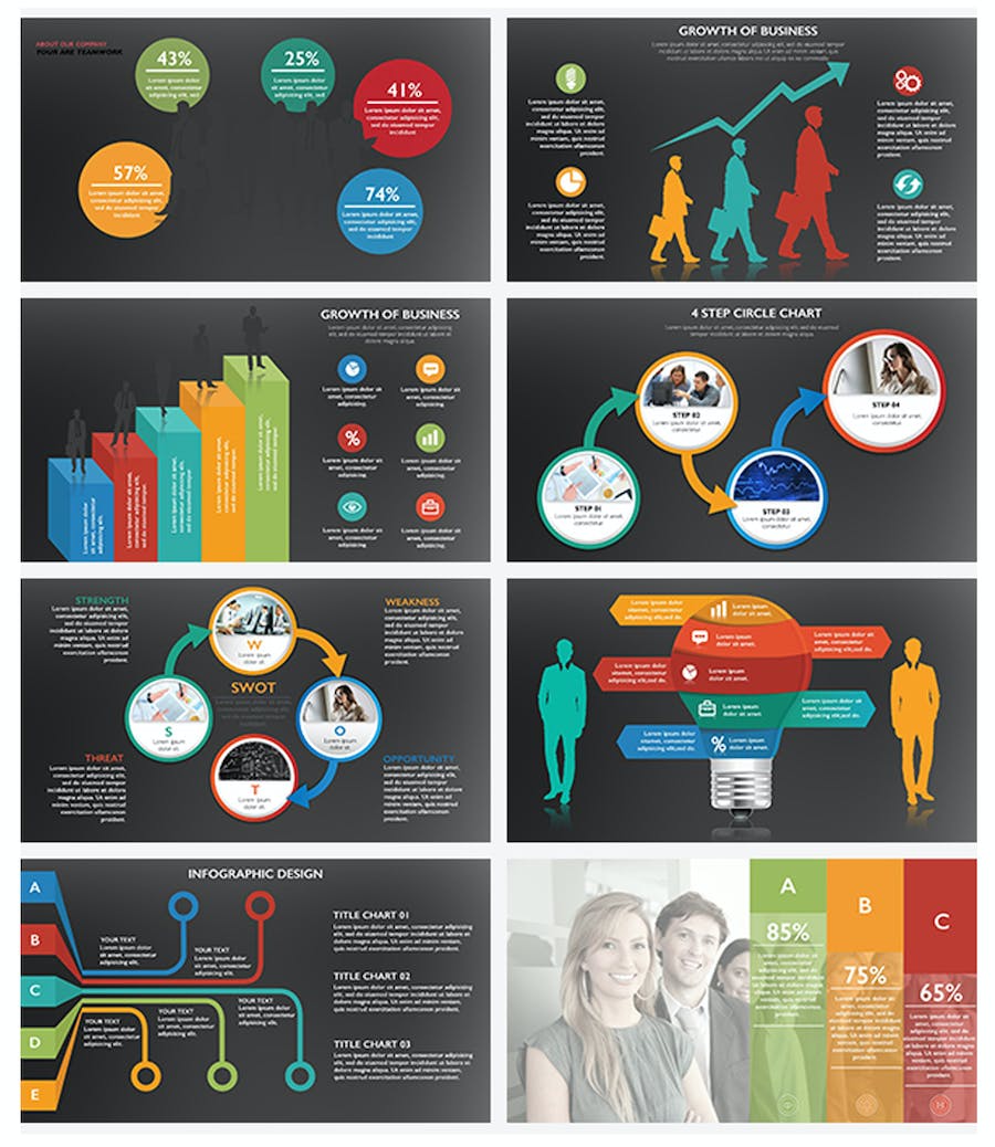 彩色商务团队介绍各种信息展示图形keynote模板 - 顶尖PPT