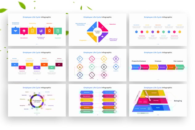 员工生命周期信息图形演示PPT模板 - 顶尖PPT