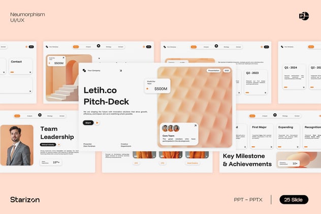 橙白新拟态风格UX/UI主题PPT模板 - 顶尖PPT