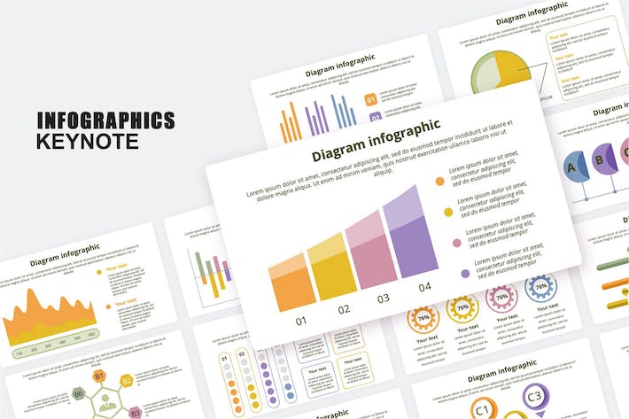 彩色信息对比图形keynote模板 - 顶尖PPT