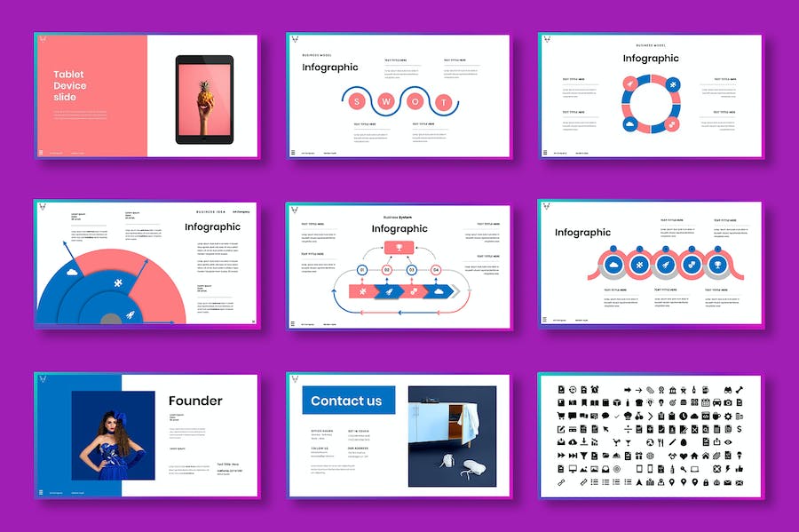 粉蓝色图片拼贴商务企业Keynote模板 - 顶尖PPT