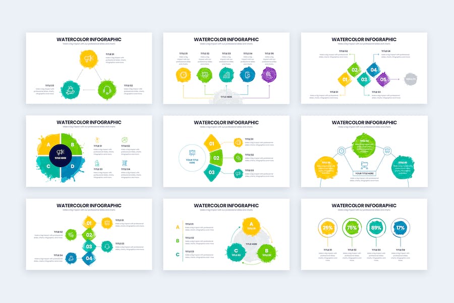 美学水彩艺术风格信息图形展示PPT模板 - 顶尖PPT