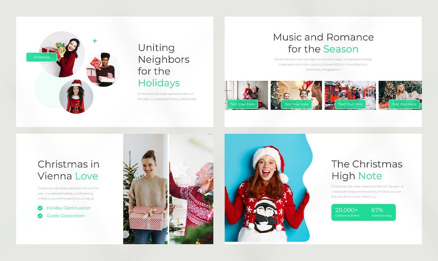 扁平化风格圣诞节活动派对圣诞快乐PPT模板 - 顶尖PPT