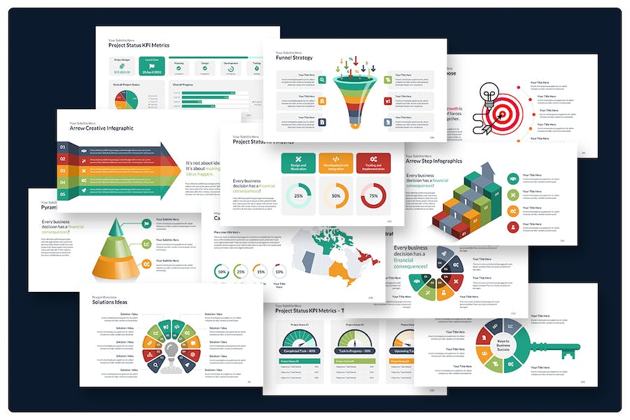 彩色多用途循环层级图形图表PPT模板 - 顶尖PPT