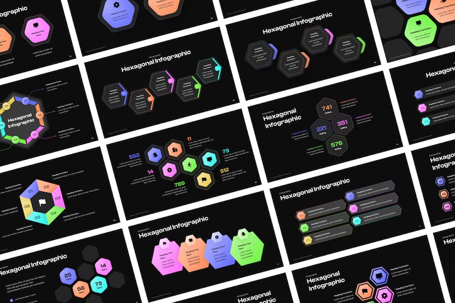 六边形信息图表数据展示PPT模板 - 顶尖PPT