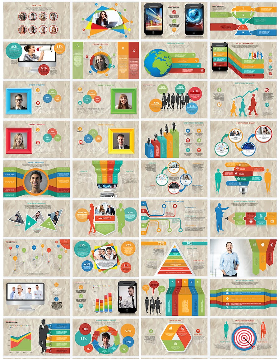 彩色商务团队介绍各种信息展示图形keynote模板 - 顶尖PPT