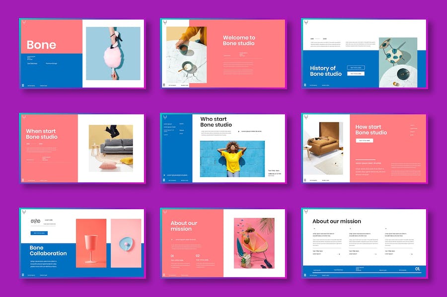 粉蓝色图片拼贴商务企业Keynote模板 - 顶尖PPT