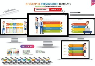 彩色人物插画要点信息项展示图形PPT模板 - 顶尖PPT