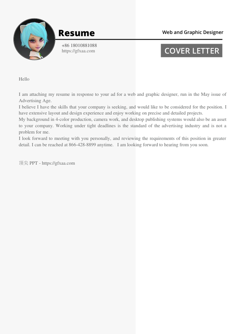 简约文艺英文简历模板 - 顶尖PPT