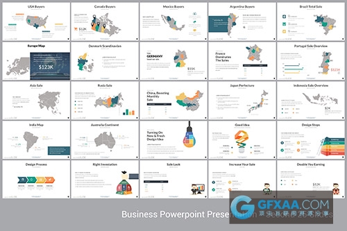 100页商务多色系图形图标PPT模板 - 顶尖PPT