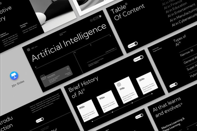 黑白配色现代人工智能AI keynote模板 - 顶尖PPT